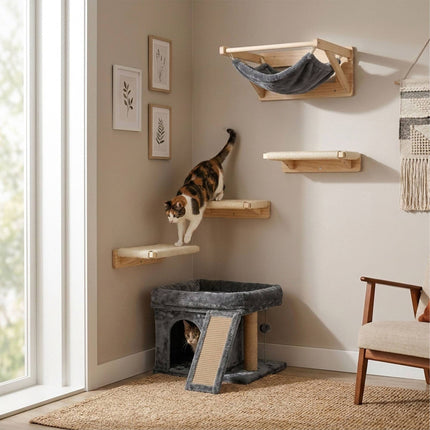 Cat Tree with Cave & Bed, Dark Gray, Sisal Scratching Post