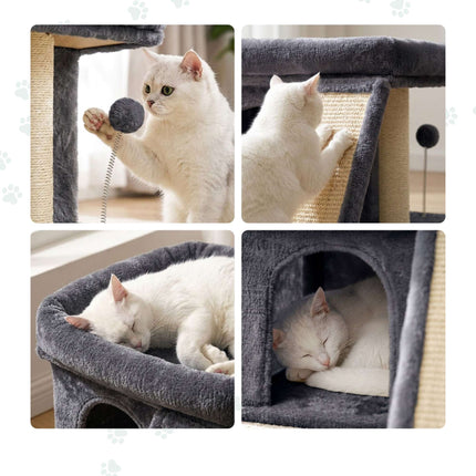 Cat Tree with Cave & Bed, Dark Gray, Sisal Scratching Post