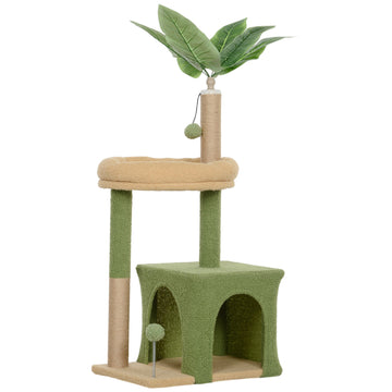 Cat Tree with Cave, Bed & Jute Posts – 98 cm, Leaf Design