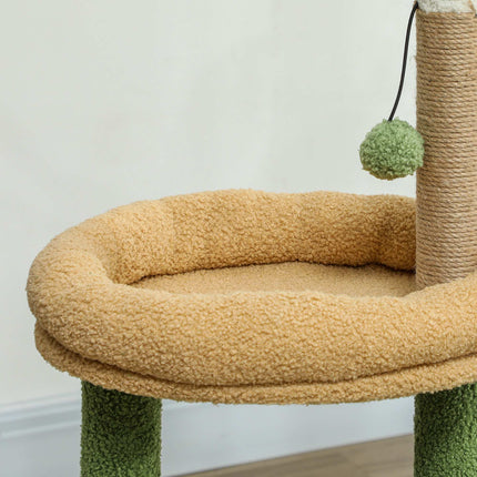 Cat Tree with Cave, Bed & Jute Posts – 98 cm, Leaf Design