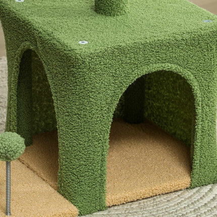 Cat Tree with Cave, Bed & Jute Posts – 98 cm, Leaf Design