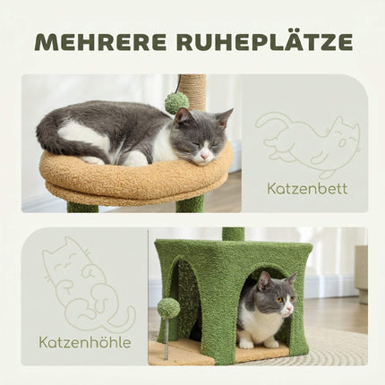 Cat Tree with Cave, Bed & Jute Posts – 98 cm, Leaf Design