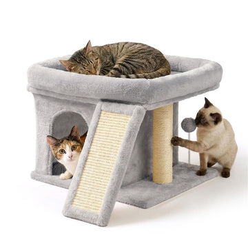Cat Tree with Cave & Bed, Light Grey, 38.5 x 54 x 45 cm
