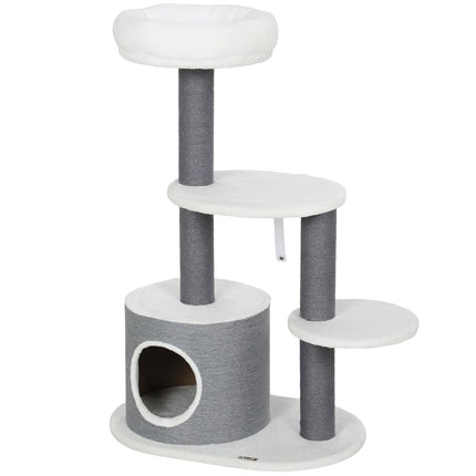 Cat Tree with Cave, Bed, Platforms, Jute Posts, White/Grey