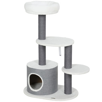 Cat Tree with Cave, Bed, Platforms, Jute Posts, White/Grey