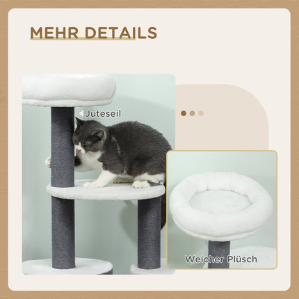 Cat Tree with Cave, Bed, Platforms, Jute Posts, White/Grey