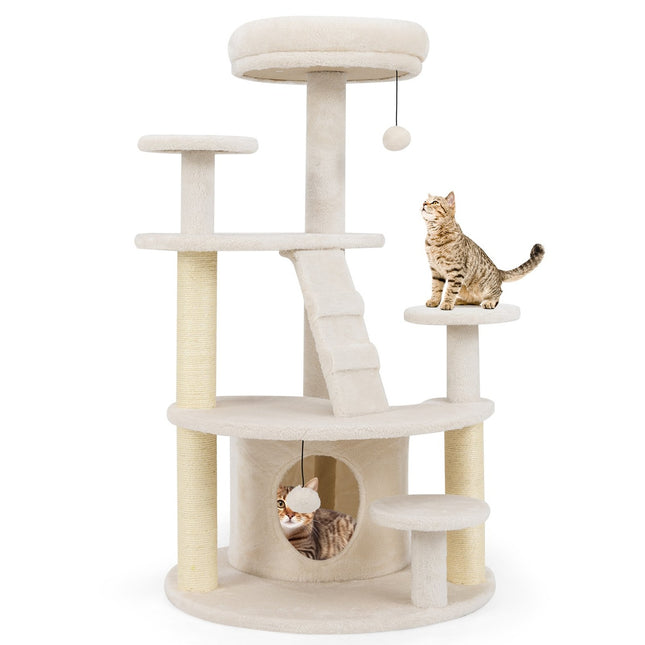 Cat Tree with Cave, Ladder & Toys – Beige, Multi-Level