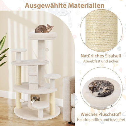 Cat Tree with Cave, Ladder & Toys – Beige, Multi-Level