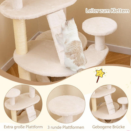 Cat Tree with Cave, Ladder & Toys – Beige, Multi-Level