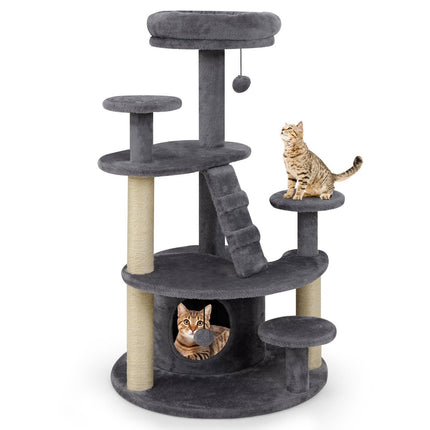 Cat Tree with Cave, Ladder & Toys – Grey, Multi-Level