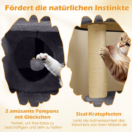 Cat Tree with Cave, Ladder & Toys – Grey, Multi-Level