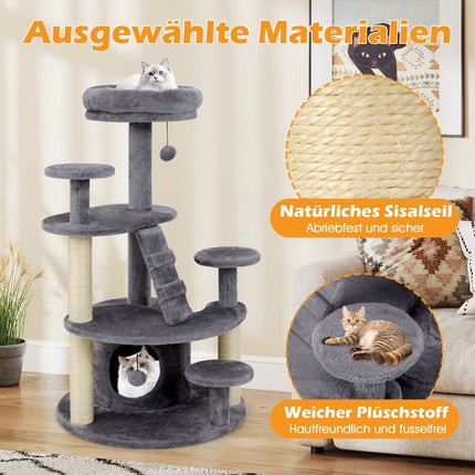 Cat Tree with Cave, Ladder & Toys – Grey, Multi-Level