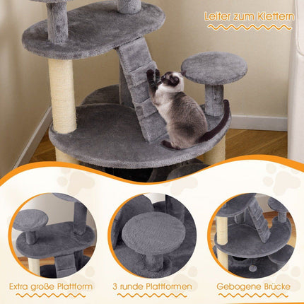 Cat Tree with Cave, Ladder & Toys – Grey, Multi-Level