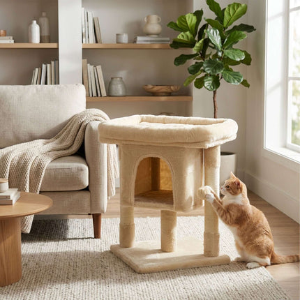 Cat Tree with Cave & Platform, Beige, 60 cm