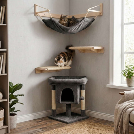 Cat Tree with Cave & Platform, Dark Gray, 60 cm High