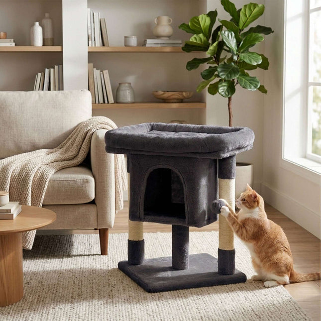 Cat Tree with Cave & Platform, Dark Gray, 60 cm High