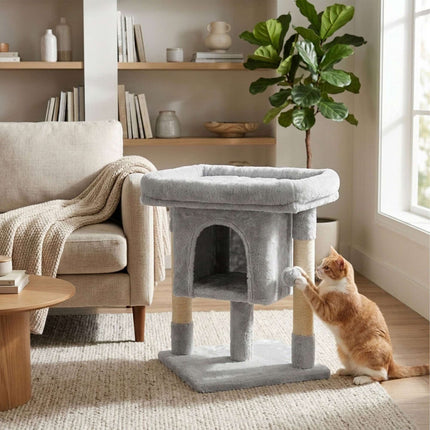 Cat Tree with Cave & Platform, Light Grey, 60cm