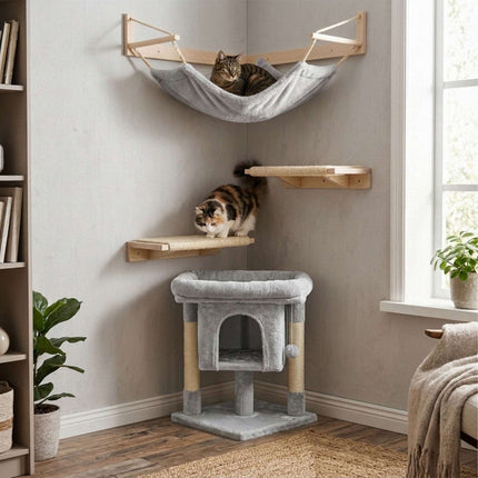 Cat Tree with Cave & Platform, Light Grey, 60cm