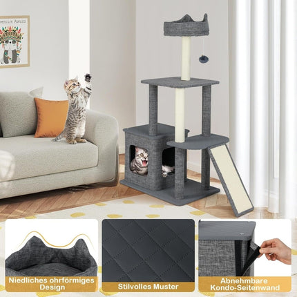 Cat Tree with Cave, Scratching Posts, Sisal Ramp, Ball