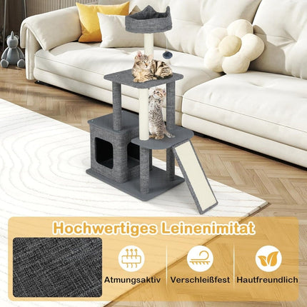 Cat Tree with Cave, Scratching Posts, Sisal Ramp, Ball