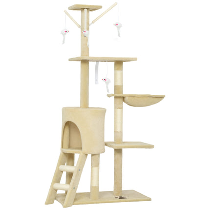 Cat Tree with Cave, Sisal Posts, Toys, Beige, <5kg Cats