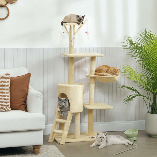 Cat Tree with Cave, Sisal Posts, Toys, Beige, <5kg Cats