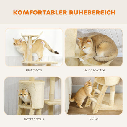Cat Tree with Cave, Sisal Posts, Toys, Beige, <5kg Cats