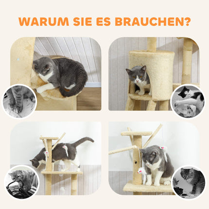 Cat Tree with Cave, Sisal Posts, Toys, Beige, <5kg Cats