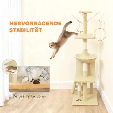 Cat Tree with Cave, Sisal Posts, Toys, Beige, <5kg Cats