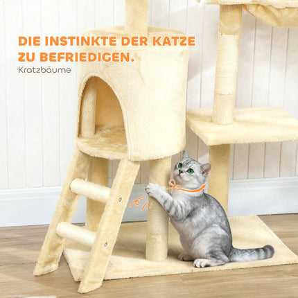 Cat Tree with Cave, Sisal Posts, Toys, Beige, <5kg Cats