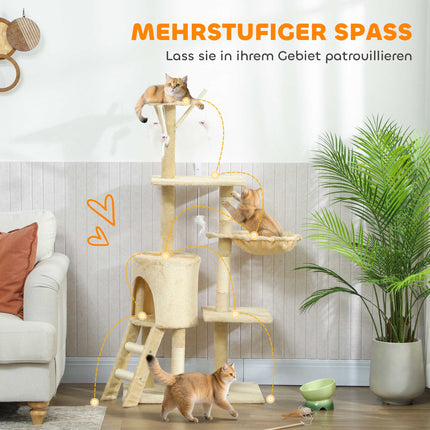 Cat Tree with Cave, Sisal Posts, Toys, Beige, <5kg Cats