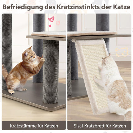 Cat Tree with Cave & Sisal Scratch Board, 171 cm, Gray
