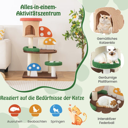Cat Tree with Cave, Sisal Scratching Board, and Play Ball