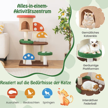 Cat Tree with Cave, Sisal Scratching Board, and Play Ball