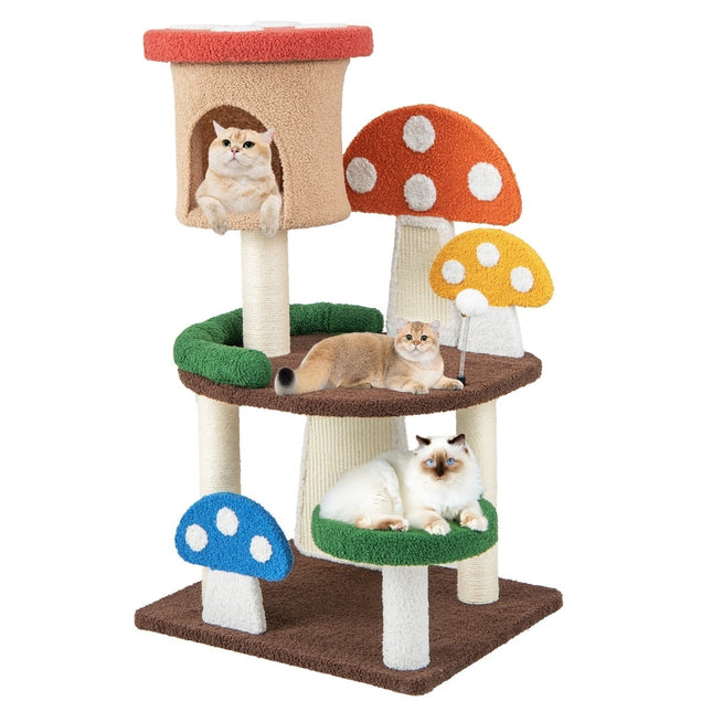 Cat Tree with Cave, Sisal Scratching Board, and Play Ball