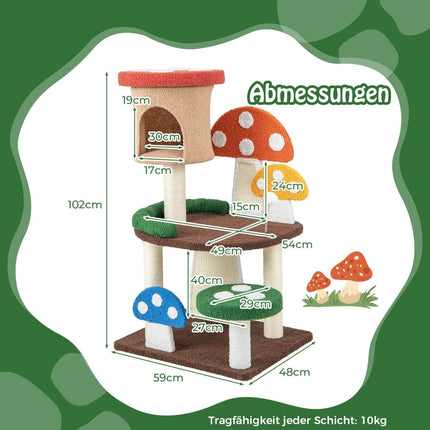 Cat Tree with Cave, Sisal Scratching Board, and Play Ball