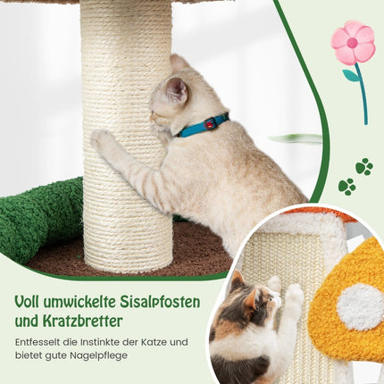 Cat Tree with Cave, Sisal Scratching Board, and Play Ball