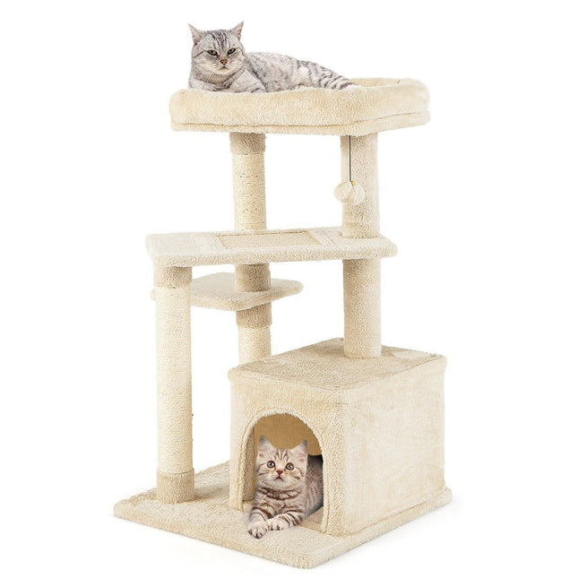 Cat Tree with Cave, Soft Seat, 85cm, Beige