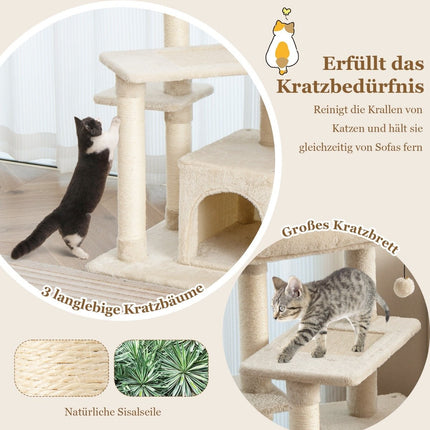 Cat Tree with Cave, Soft Seat, 85cm, Beige