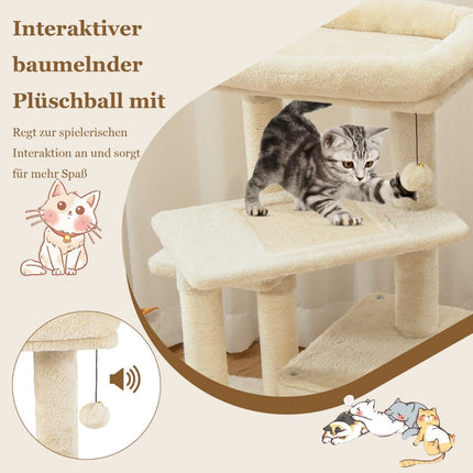 Cat Tree with Cave, Soft Seat, 85cm, Beige