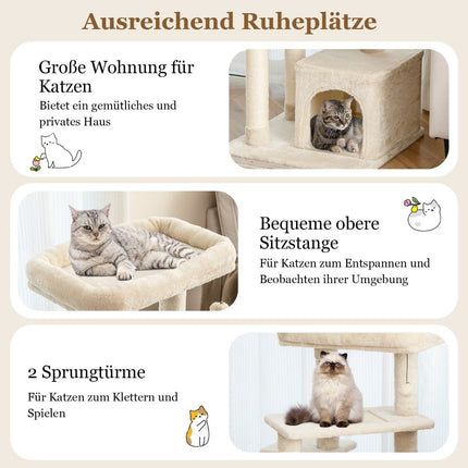 Cat Tree with Cave, Soft Seat, 85cm, Beige