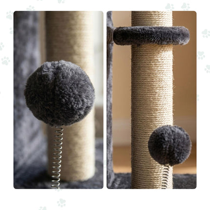 Cat Tree with Caves & Bed, Dark Gray, 71 cm High