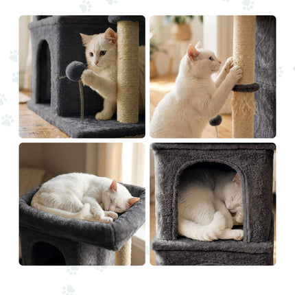 Cat Tree with Caves & Bed, Dark Gray, 71 cm High