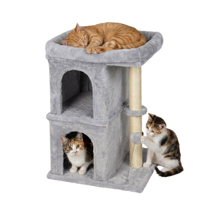 Cat Tree with Caves & Bed, Light Grey, 71cm