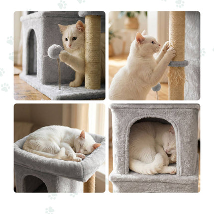 Cat Tree with Caves & Bed, Light Grey, 71cm