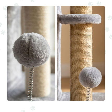 Cat Tree with Caves & Bed, Light Grey, 71cm