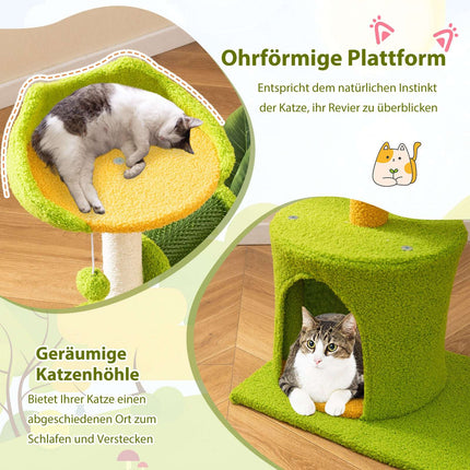 Cat Tree with Faux Leaves, Cave, and Platform - Green