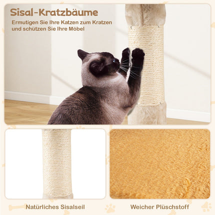 Cat Tree with Fish-Shaped Platform, Sisal Posts, Plush Seat