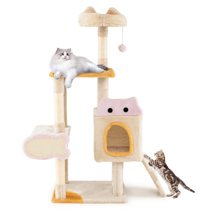 Cat Tree with Fish-Shaped Scratcher, Sisal Posts, Plush Cave