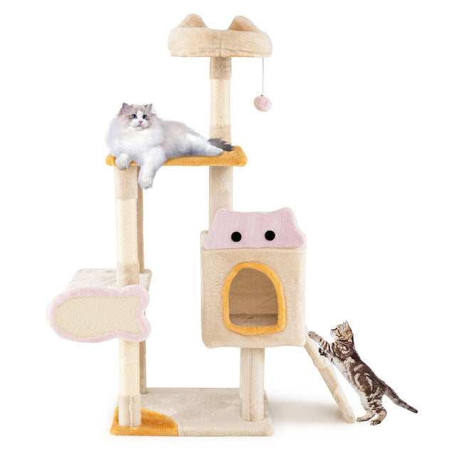 Cat Tree with Fish-Shaped Scratcher, Sisal Posts, Plush Cave